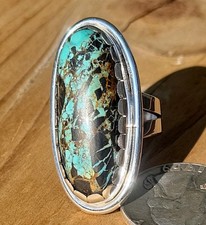 Natural Blackjack Turquoise Sterling Silver Handmade Ring Size 7.25  14.6g  picture