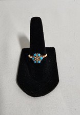 Antique Victorian Style Turquoise & Pearl Floral Ring 6 Gold Non Marked picture