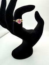 10K Yellow Gold Pink Sapphire & Diamond Ring – Oval Pink Gemstone Vintage Style picture