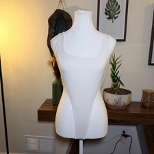 White Ribbed Bodysuit High Cut Leg Scoop Neck Y2K Tank Size M picture