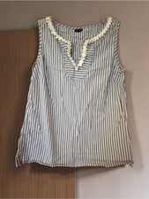 Talbots Blue and White Striped Sleeveless Ruffle-Trim Top picture
