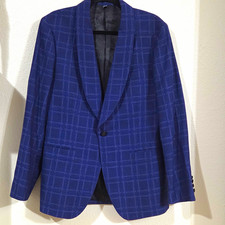 Bonobos Slim Fit Blue Plaid Wool Twill One-Button Blazer Sport Coat 40R picture