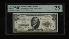 DBR 1929 $10 FRBN Atlanta Fr. 1860-F PMG 25 Serial F00863705A picture
