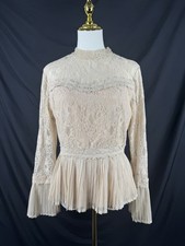 A.Calin by Flying Tomato Beige Blouse Sz S Victorian Edwardian Romantic BOHO NEW picture