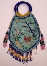 Antique Chinese Beaded Silk Purse with Peking Glass Handles c. 1910s–1920s picture