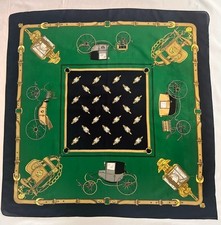 Vintage Italian Equestrian Scarf Green Navy Gold Tan E & J Lawrence Corp picture