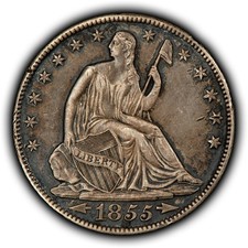 1855-O 50c Seated Liberty Silver Half Dollar - New Orleans Arrows - AU - B6093 picture