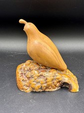 VTG Hand Carved Wooden Quail Bird Sculpture Manzanita Burl Base Original Label picture