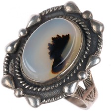 sz9 vintage c1940's Navajo Fred Harvey style sterling silver moss agate ring picture