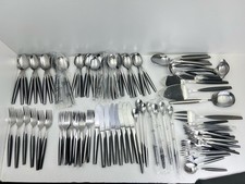 Vtg Eldan ELD2 Black MCM Stainless Flatware Set 114 Pc Japan Composite Handles picture