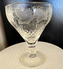 Large 5 antique English Irish cut crystal wine glass Rummer etch grape vine 19c picture