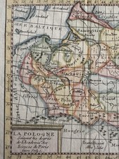 Poland La Pologne 1744 Faure charming engraved hand color miniature map picture
