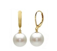 AAAAA 8-9mm Natural Perfect ROUND Akoya white pearl dangle earring 14K Gold picture