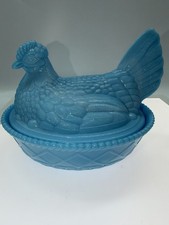 Vintage Westmoreland Slag Glass Hem On Nest Blue Opaline Large 7.25” Excellent picture