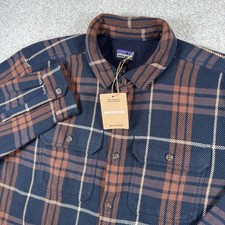 NEW Patagonia Fjord Loft Shirt Men L Sunken Blue Plaid Organic Cotton picture