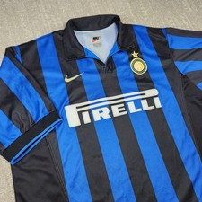 Vintage Nike Inter Milan Pirelli Soccer Jersey Men Large Blue Striped Shirt picture