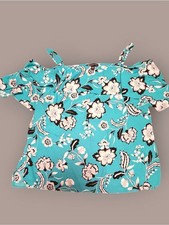 INC International Concepts XL Turquoise Floral Cold Shoulder Ruffle Blouse picture