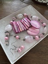 Vintage Pink Shell and Bead Necklace with Matching Earrings picture