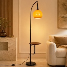 18 In Mid Century Floor Lamp With Table Adjustable Arc Standing Lamp Glass Shade picture