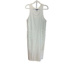 Bryn Connelly Vintage White Denim jumper dress 90s cottagecore teacher pockets s picture