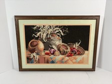 Vintage Southwestern Needlepoint Pottery Still Life Framed Wall Art Southwest picture