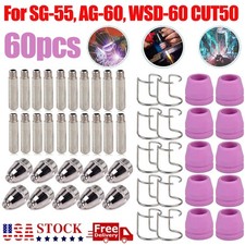 60 pcs Plasma Cutter Tips & Nozzles Kit for SG-55, AG-60, WSD-60, CUT50 60Amp picture
