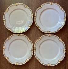 4 Haviland Limoges Clover Leaf Dinner Plates, Antique Gold, Schleiger 98, 9 5/8