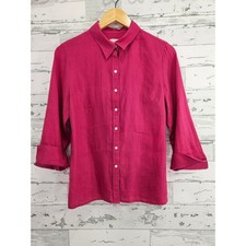 Talbots Petites Magenta Pink 100% Linen Button Down 3/4 Sleeve Shirt 8P picture