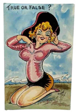 Vtg True or False Blonde Woman Boobs Cartoon Funny Humor Risque Postcard USA picture