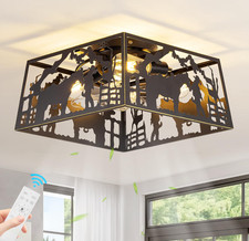 Rustic Western Horse Cowboy LED Ceiling Fan w/Remote Light Cabin Lodge Bar Room picture