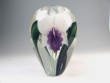 Vtg 2008 Scott Bayless for Lotton Studios White & Purple Orchid Paperweight Vase picture