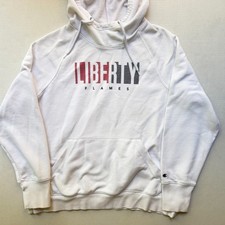 Vintage Liberty University Champion Hoodie Sweatshirt Mens 2XL White LU Flames picture