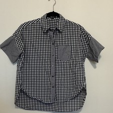 Madewell Women’s Black White Gingham Collared Short Sleeve Button-Up XS picture