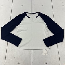 Dazy White Blue Long Raglan Sleeve Ribbed Solid Top Women’s Size Small picture