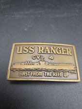 Vintage USS Ranger CV-4 First From The Keel Up Belt Buckle Navy picture
