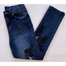 DG2 by Diane Gilman Jeans Distressed Lace Skinny Jeans 8 Denim Floral RN92309 picture