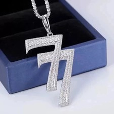 2.8Ct Round Real Moissanite Men's Custom 7 Number Pendant 14K White Gold Plated picture