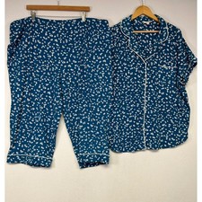 Floral Coziness Secret Treasures Womens 3X Blue Capri Pajama Set picture
