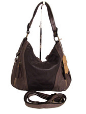 ITALIAN VINTAGE-WASHED CALF LEATHER SHOULDER HOBO BAG W/ZIPPERS - MADE IN ITALY picture