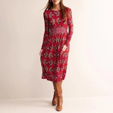 BODEN Thea Long Sleeves Jersey Knit Midi Dress Stretchy US 4P Red Paisley picture
