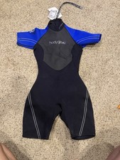 Body Glove Womens 9/10 Shorty Wetsuit Black Blue Back Zip Surf Swim picture