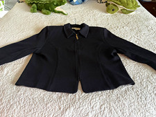 St. John Women’s 14 Black Solid Knit Full Zip Collared Long Sleeve Cardigan picture