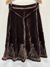 Vtg Y2K Forest Fairy Velvet Skirt Women’s 10 Chocolate Brown Embroidered Midi picture