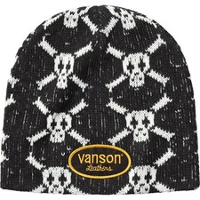 Supreme Vanson Leathers Skull Pattern Beanie Hat Black/White - SHIPS FAST picture