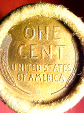 OLD ROLL LINCOLN WHEAT CENT PENNY 1909 VDB'S BOTH ENDS SAN FRANCISCO WRAP OBW picture