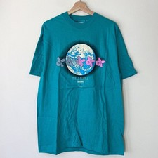 Vintage 80's Peace in Space Greenpeace Earth Flower Art Green Tee Shirt - XL picture