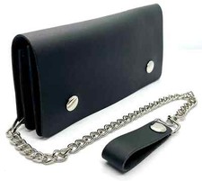 Genuine Leather Men's Biker's Long Wallet Trucker Motorcycle Trucker Steel Chain picture