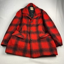 Vintage Sears Utility Wear Mens Red Black Buffalo Plaid Wool Hunting Jacket L picture