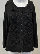 Vtg Evie Silk Blend Black Embellished Cardigan Sweater Size XL Dark Romance picture