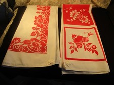 VTG. LOT -2- MCM RED & WHITE TABLECLOTHS COTTON-BLEND-CLEAN picture